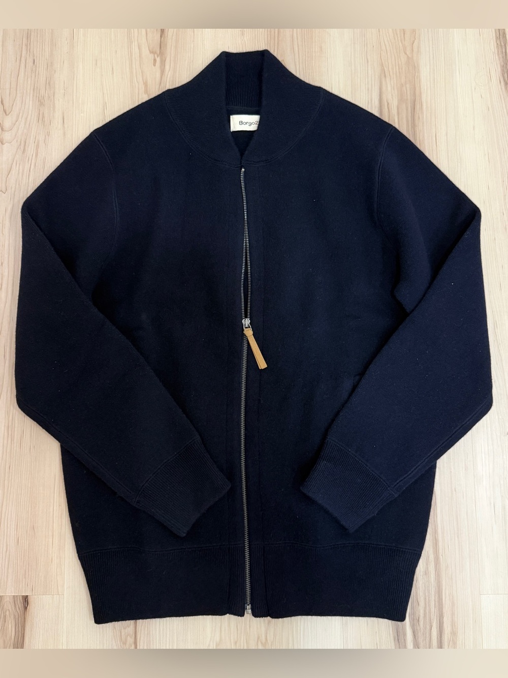Borgo28 Men’s Navy Wool Zip-Front Sweater